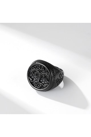 Novahub Siyah Hip Hop Retro Erkek Paslanmaz Çelik Yüzük, İskandinav Mitolojisi, Celtic Knot, Hayat Ağacı Parmak Yüzük, Siyah Gümüş Punk Takı, Erkek Moda, 11 Boyutu Siyah