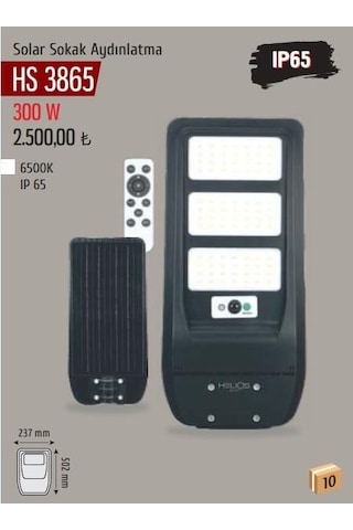 Helıos Hs-3865 300w Solar Sokak Armatur Beyaz Işık Ip65