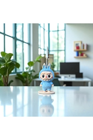 Dekoratif Sevimli Labubu Notluk - Kağıt Tutacağı - Fotoğraf Tutacak Mavi