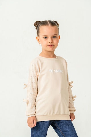 Kız Çocuk Kurdeleli Sweatshirt Ekru