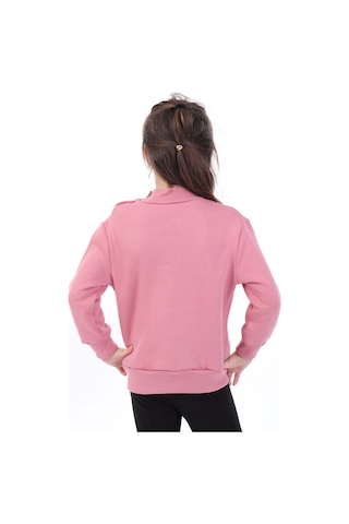 Toontoy Kız Çocuk Baskılı Relax Fit Dik Yaka Düşük Omuz Sweatshirt - Sol Omuz Çıtçıtlı Gül Kurusu