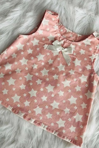 Yıldız Desenli Pembe Poplin Kız Çocuk Bebek Bluz Üst 001
