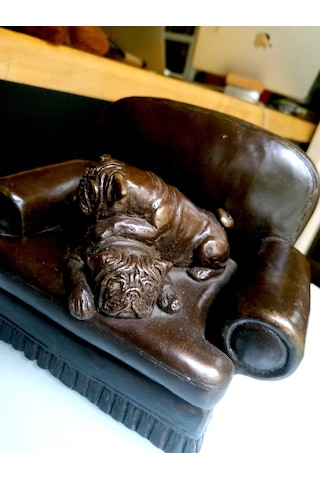 Omeniv Antika Ağır Döküm Köpek Pug Heykel Biblo Figür Damgalı