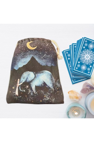 "fil Baskı Tarot Güvertesi Tesbesi - Oracle & Tarot Kartları İçin Drawstring Depolama Çantası" Çok Renkli