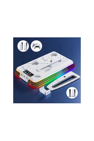 Ps5 İçin Soğutma Standı Çift Kol Şarj Rgb Led Işıklı 3 Usb Girişli Slim Pro Uyumlu Stand