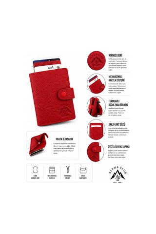 Alphaclub Bag Erkek Hakiki Deri Kırmızı Cüzdan Ve Kartlık