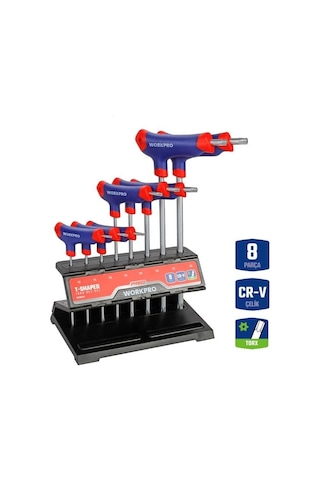 Workpro Wp200543 8 Parça Cr-v T Tipi Uzun Delikli Torx Profesyonel Allen Anahtar Takımı Fr Wp200543