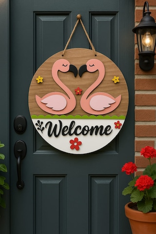 Kapı Süsü Modern Çizgi Kişiye Özel İsim Seçeneği Hediye No:1002 Beyaz - Pembe