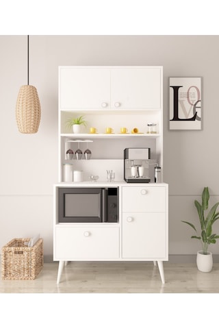 Floradesign Latte Kahve Köşesi / Çok Amaçlı Dolap / Airfryer Dolabı / Mutfak Organizeri Beyaz