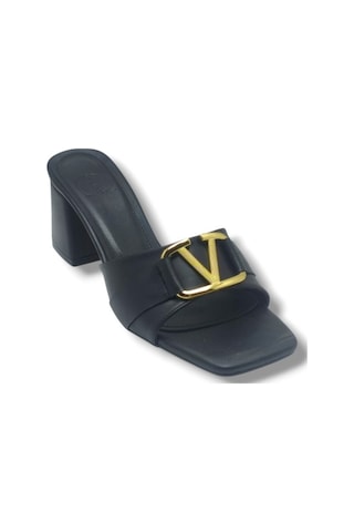Ceylan Shoes 225-26 Cilt V Tokalı Kalın Topuk Kadın Terlik Siyah
