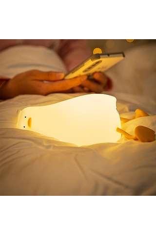 Ximistore9 Usb Şarj Edilebilir Ayarlanabilir Parlaklıklı Ördek Şekilli Gece Lambası, Telefon Tutucu Ve Zamanlayıcı Beyaz