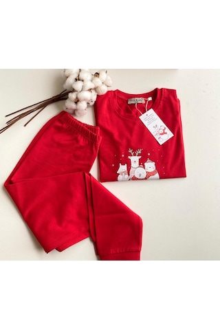 Key Kids Yeni Yıl Family Kırmızı Pijama Noel Konseptli Kırmızı