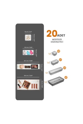 Meleni Home 20 Parça Modüler Dolap Düzenleyici - Saklama Kutusu Çekmece İçi Organizer Siyah