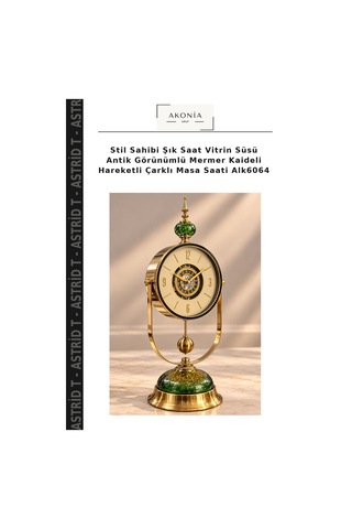 Stil Sahibi Şık Saat Vitrin Süsü Antik Görünümlü Mermer Kaideli Hareketli Çarklı Masa Saati Alk6064