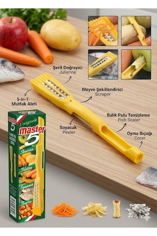 Master 5 Çok Fonksiyonlu Soyacak Meyve Oyucu Balık Pulu Temizleyici 5-in-1 Sarı
