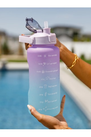 2d Ve 3d Stickerlı Motivasyon Matara 2000 Ml Suluk, Su Şişesi - Bpa Içermez - Mor Mavi