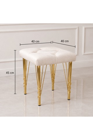 Kare Gold Kaplama Hairpin Ayaklı Tabure Krem