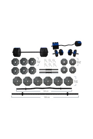 Tanspor 100 KG  Halter Full Kısa + Uzun Düz + Z Bar Dambıl Seti