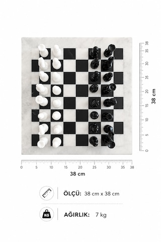 15 İnç Siyah Oniks Doğaltaş Satranç Takımı 38x38 Cm - El Yapımı Premium Satranç Seti Hediye Kutulu - Siyah Beyaz