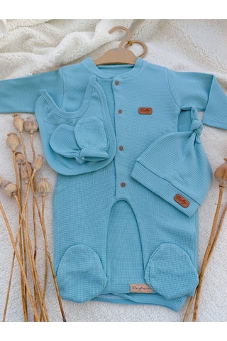 Kız Erkek Bebek Yeni Doğan Yeşil Waffle 5 Parça Hastane Çıkışı Yesil