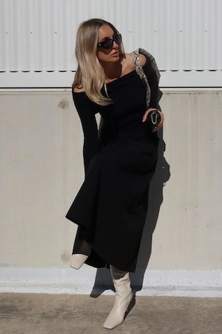 Madmext Siyah Madonna Yaka Uzun Kollu Triko Kazak Mg2184 Siyah