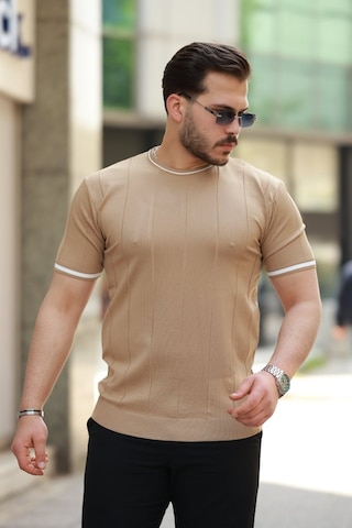 Etiler Collection Erkek Bisiklet Yaka Çizgi Desenli Ribanalı Kısa Kollu Tshirt Altın