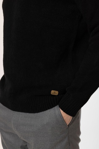 Back&bond Siyah Regular Fit Çizgili Polo Yaka Triko Kazak