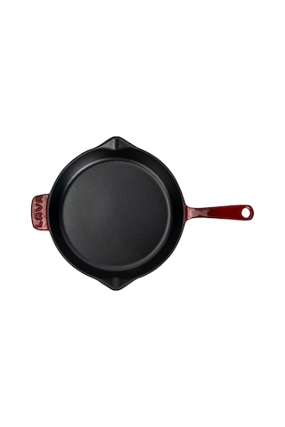 Lava Döküm Yuvarlak Kızartma Tavası Döküm Demir Yekpare Saplı. Çap Ø 28cm-bordo Bordo