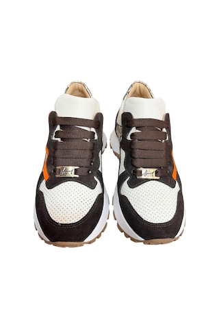 Krem Hakiki Deri Kahve Garnili Comfort Taban Bağcıklı Sneaker Krem