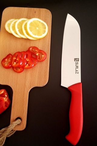 Red Santoku Şef Bıçağı Mutfak Bıçağı Çok Amaçlı Kırmızı