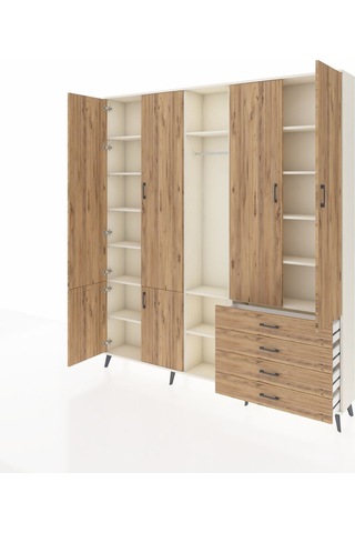 Arges Dolap 14 Raflı 4 Çekmeceli Tek Askılı 220x30x243 Aytaşı-çam/çam Atlas Çam/atlas Çam