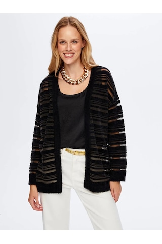 Faik Sönmez Transparan Detaylı Kadın Triko Hırka W26trh004 Siyah