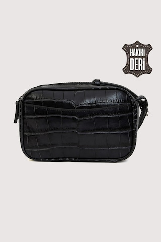 Hakiki Deri Kadın Çapraz Omuz Çantası Siyah Kroko Smr8975 Siyah Kroko