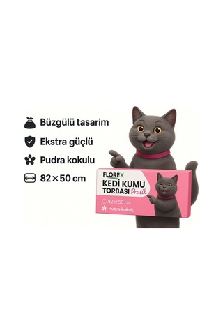 Florex Kedi Kumu Torbası Pratik, Büzgülü Tasarım, Ekstra Güçlü, Pudra Kokulu, 82x50 Cm, 7 Adet