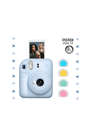 Fujifilm Instax Mini 12 Fotoğraf Makinesi + 4'lü Renkli Lens Seti Mavi