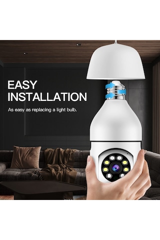 Ampul Güvenlik Kamerası, 360 Derece Döndürme/eğme Panoramik Ip Kamera, 2,4 Ghz Wifi 1080 Alarmlı Güvenlik & CCTV Kamerası 57946713