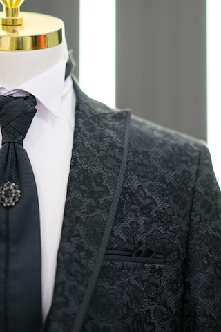 Sivri Yaka Yelekli Flarlı Çiçek Desenli Pantolon Kombinli Slimfit Smokin Takım Elbise 001