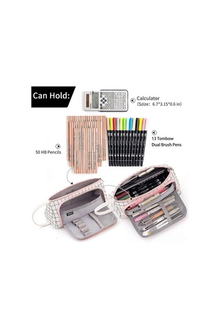 Büyük Kapasiteli Renkli Tuval Saklama Çantası İşaretleyici Kalem Kalem Kutusu Basit Kırtasiye Çantası Tutucu Ortaokul Lise Ofis Öğrencisi İçin Beyaz Kareli Çok Renkli