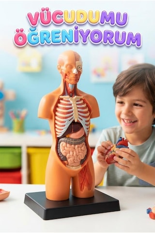 Minyatür İnsan Gövdesi 7 Parça Takılabilir Organ Anatomisi Vücut Tanıma Eğitim Seti 15 Cm