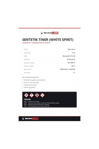 Beherlabs Sentetik Tiner White Spirit 1 L