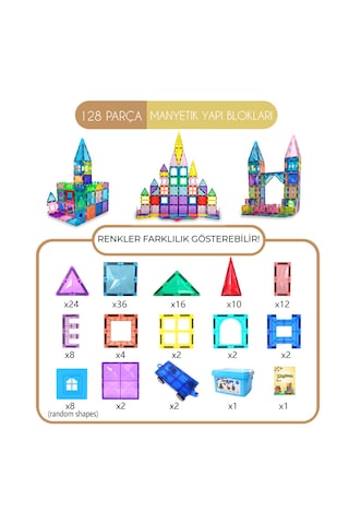Magblock Manyetik Yapı Blokları - 128 Parça - Eğitici Oyuncak - Z