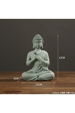 Geeksen Zen Buda Heykeli - Yeşil Kumtaşı Dekoratif Çay Hayvanı Ve Ev Süsü