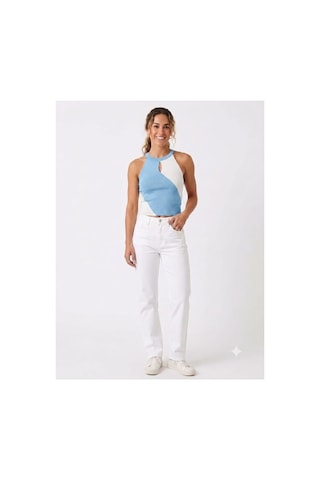 Onno Style Women Askılı Kolsuz Halter Yaka Triko Kadın Bluz Mavi