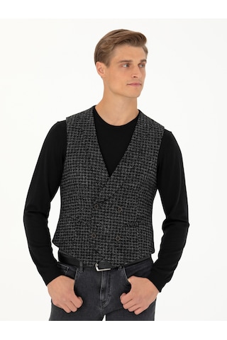 Cacharel Antrasit Slim Fit Yün Karışımlı Spor Yelek Gri