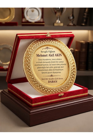 Kadife Kutulu Gold Plaket Kurumsal Ödül Takdir Tebrik Mezuniyet Terfi Hediyesi Kırmızı Siyah Kutulu Metal Plaket Ödülü