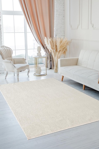 Quatro Qu017a Beyaz Halı Modern Desen Pamuk Taban Salon Halısı Yatak Odası Mutfak Koridor