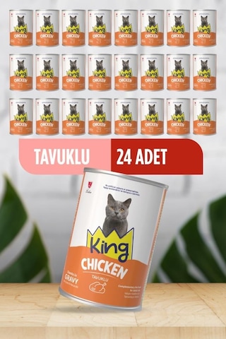 King Sos İçerisinde Et Parçacıklı Tavuklu Kedi Konservesi 400 Gr 24 Adet King Sos İçerisinde Et Parçacıklı Tavuklu Kedi Konservesi 400 Gr 24 Adet