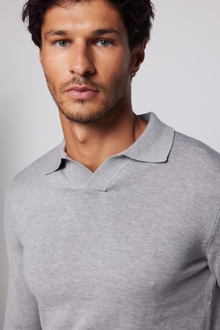 Tudors Erkek Slim Fit Dar Kesim Polo V Yaka Gri Kazak-28979-gri Gri