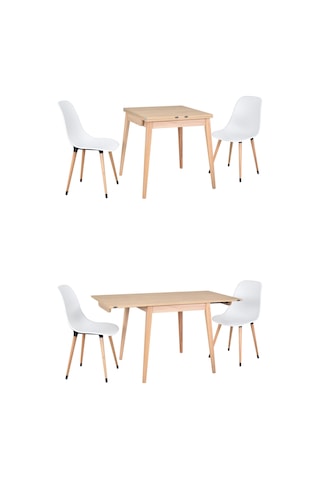 Vilinze Eames Sandalye Avanos Kanatlu Ahşap Mutfak Masası Takımı - 70x70+70 Cm Natürel