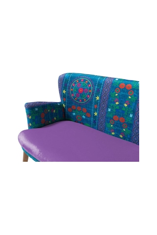Azra Mobilya Ikili Koltuk - Etnik Desen - Nubuk Kumaş - Ahşap Ayak - Mor Mor